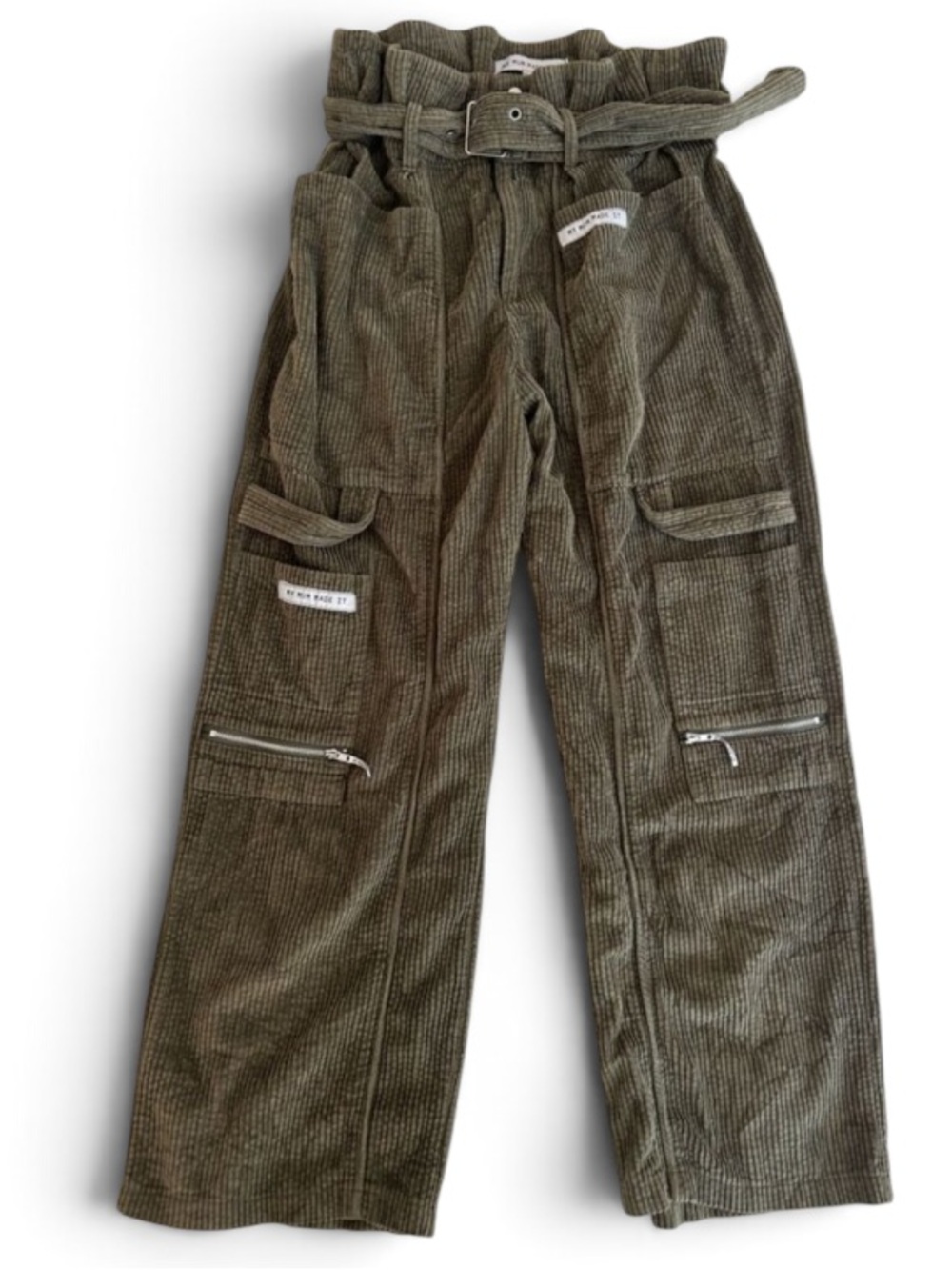 MY MUM MADE IT GREEN  Corduroy Cargo Pants with Belt. Size 2.